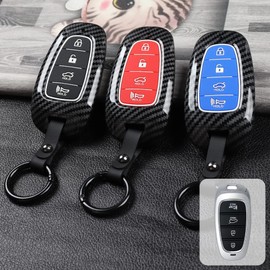 ontto Plastic Car Key fob Cover fit for Hyundai Tucson Sonata DN8 NX4 Ioniq 5 Nexo New Santa Fe Grandeur Azera 2019 2020 2021 2022 Keyring Accessories Remote Key Holder Keychain 4 Buttons Blue