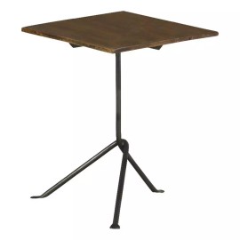 Pemberly Row 15.75" Square Wood Top Accent Table in Dark Brown/Gunmetal