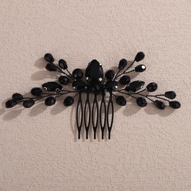 Lenjicons Bridal Rhinestone Beads Hair Comb Handmade Crystal Rhinestone Hair Comb Elegant Crystal Wedding Headpiece Wedding Hair Accessories for Women (black)