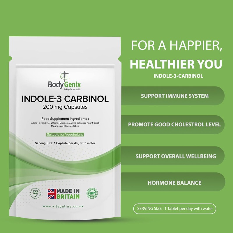 Bodygenix Indole-3 Carbinol 200mg Vegan Capsules Hormonal Balance Immune System