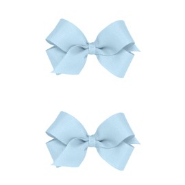 Wee Ones Girls 2 Pack Grosgrain Hair Bows with Plain Wrap Centre on a Wee Stay No Slip Clip, Mini, Millenium Blue