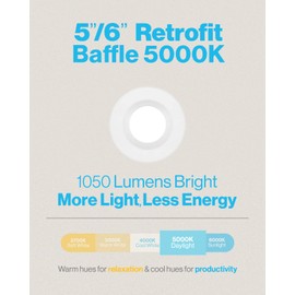 Sunco 12 Pack LED Recessed Lighting 6 Inch, 5000K Daylight, Dimmable Can Lights, Baffle Trim, 13W=120W, 1050 LM, Damp Rated, Retrofit Installation - ETL