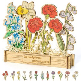 LBCIGOR Birth Month Flower Garden Gifts for Mom and Grandmother - 12 Wood Flowers for Birthday, Wooden Flower Room Decor, Grandma Birthday Gifts, Floral from Daughter, A Day to Remember Gift