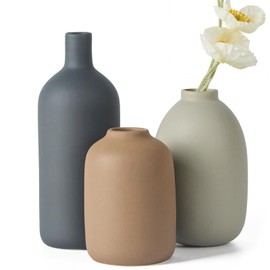 Joynisy Ceramic Vase Set of 3,Neutral Modern Vases for Bouquet Pampas Grass Dried Fresh Flowers,Rustic Home Decor for Living Room,Bedroom Entryway