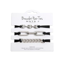 Maya J Oprah's Favorite Things 2022 Bracelet Hair Ties with White Chain Links and Black Cord, 3 Pieces