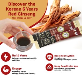 Addung 100 Pack of 0.53oz Korean Red Ginseng Extract Sticks - 6-Year-Old Ginseng for Optimal Benefits for You - Daily Upgrade - Perfect for Pre/Post Workout (100 Sticks of 0.53oz)