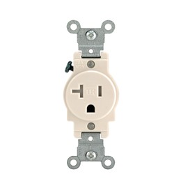 Leviton 20-Amp, 125 Volt, Narrow Body Single Receptacle, Straight Blade, Tamper Resistant, Commercial Grade, Grounding, T5020-T, Ivory