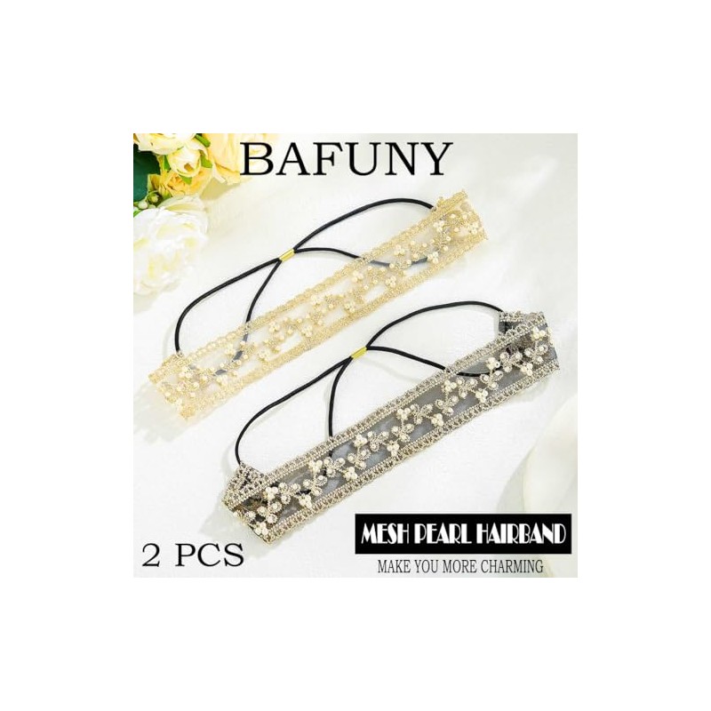 Diademas Elásticas de Encaje para Mujer, con Cuentas Y Adornos,