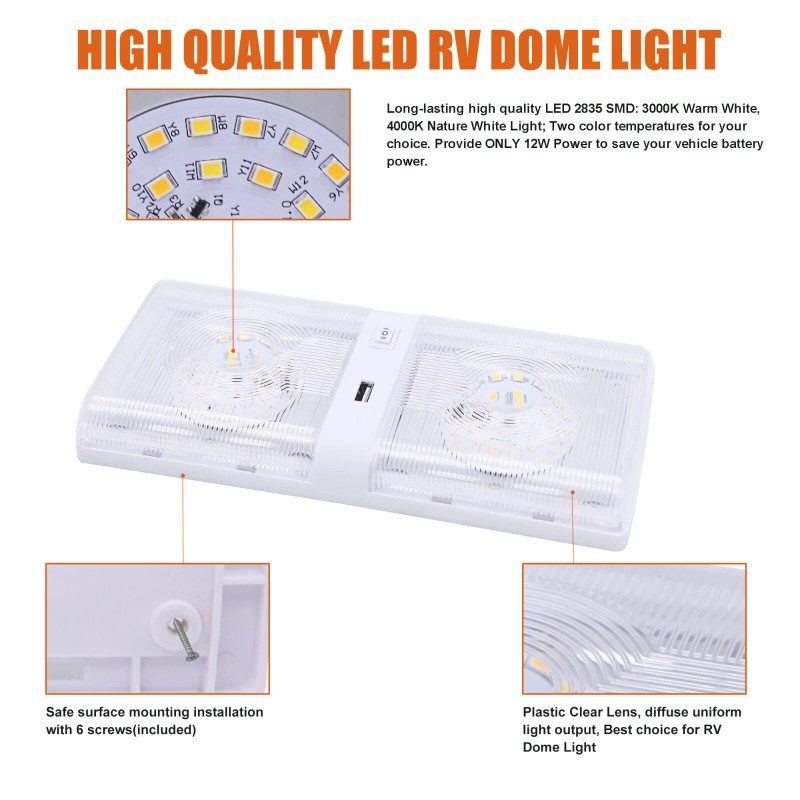 Facon 12V LED RV Interior Reading Lamp Wall Sconce With