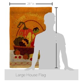 Thanksgiving Basket Burlap House Flag - Pack Falltime Turkey Give Thanks Gobble Pumpkin Season Autumntime Cornucopia Support Our Troops - Banner Small Garden Yard Gift Double-Sided 28 X 40