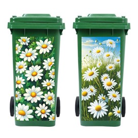 Peacoblue Wheelie Bin Stickers 2 Sheets Daisy and Butterfly Sticky Dustbin Stickers Decals, 15in x 32in Waterproof Large Wraps for Trash Cans Bins Driveway Garden Outdoor Indoor Patio Decor