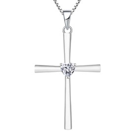 YL Women's Cross Necklace 925 Sterling Silver Crucifix Pendant Cubic Zirconia Criss Jewelry