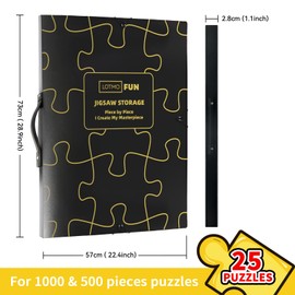 LOTMOFUN Puzzle Storage Folder for 1000 Pieces, Portable Large Capacity Jigsaw Puzzle Organizer with 25 Pockets for 50 Sets Puzzle Folder, Dustproof and Protective Puzzles Accessories
