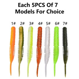 Soft Swimbait Plastic Fishing Lures 35PCS Tapeworm Fihsing Lure Worms Threaded Maggots Lures Segmented for Saltwater Freshwater Fishing, Colors