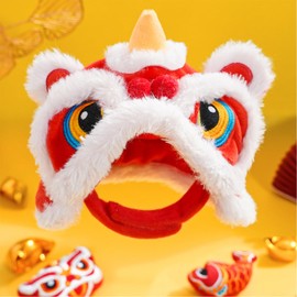 BAMY Lion Dance Cat Hat New Year Pet Cap Warm Dog Head Accessorries Cosplay Hat Costume for Cats Kitten Puppy Small Dogs (Head Circumference 13.8 inches)