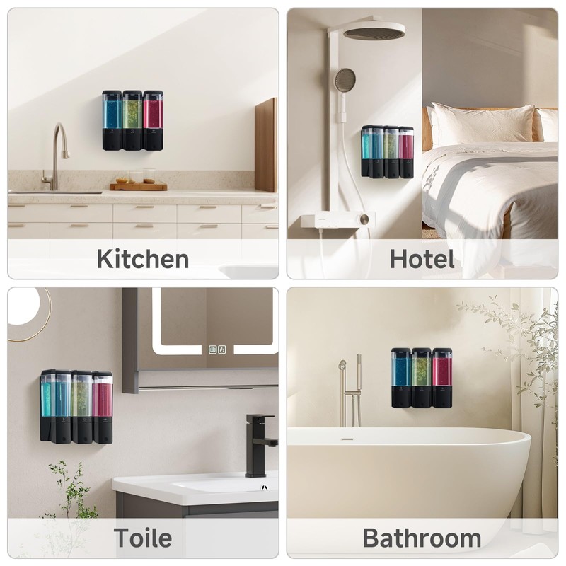 GlintGath Shower Dispenser 3 Chamber No Drill Wall Mounted Shampoo