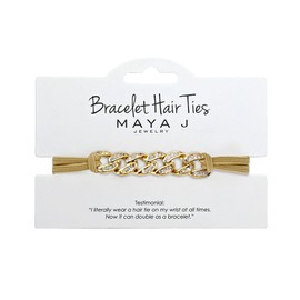 Maya J Bracelet Elastic Hair Tie with Yellow Cuban Link Crystal, Beige