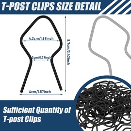 Hicarer 200 Pcs T Post Clips Metal Wire Fence Clips Galvanized Steel Tie Ez Twist Preformed Fencing Clip 11 Gauge Fence Ties for T-Posts/u-Posts (Black)
