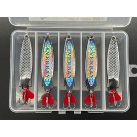 EVERBAY Silver Spinner Spoons Toby Style Fishing Lures Metal Jig Long Cast Sea Fishing Treble Hooks Fishing Spinnerbait for Trout Salmon Bass Cod Pollock, Spinning/Trolling, 7.7cm/12g, 5pcs/Silver