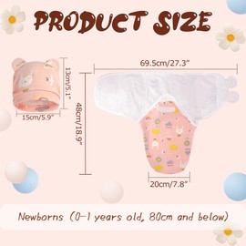 Fecawd Baby Swaddle Sleep Sacks with Hats for 0-3 Months Baby Swaddle Blanket Wrap Newborn Swaddles Sack for Baby Boy Girl (1, Pink Rainbow, OneSize)