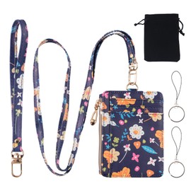 URROMA ID Badge Holder with Lanyard,Multi-Use PU Leather ID Badge Card Holder Keychain Wallet with Removable Lanyard for Women