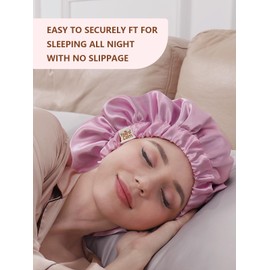 Years Calm Silk Bonnet for Sleeping Women, Double Layer Satin, Ajustable Elasticity Band， Hair Satin Bonnet for Sleeping - Sleep Shower Caps (Pink, One Size)