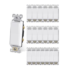 AIDA Single Pole Rocker Decorator Light Switch, 15 Amp Self-grounding Electrical Light Switches, Residential Grade, UL Listed (20 Pack, White)