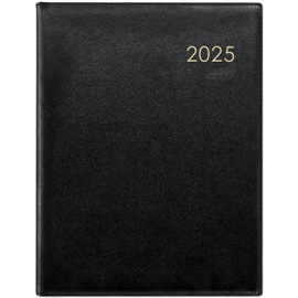 Zettler - 2025 Leather Weekly Book Black 21 x 26.5 cm Pocket Calendar with 128 Pages in Padded Cover, 1 Week on 2 Pages, Thread Sealing, Corner Perforation and International Calendar