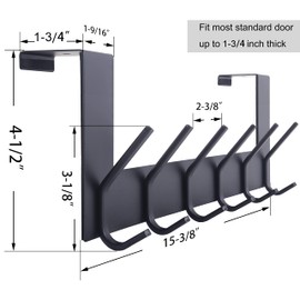 WEBI Over The Door Hooks Door Hanger,Over The Door Towel Rack with 6 Hooks for Hanging,Door Coat Towel Hanger Door Coat Rack,Black