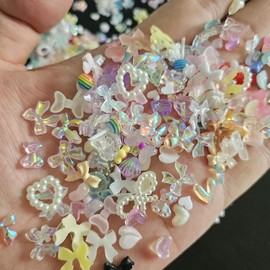 3D Nail Charms,500PCS Multi Styles Butterfly Bowknot Flower Heart Pearls Bear Nail Rhinestones Charms,Resin Nail Charms for Nail Art Design Decoration DIY Crafts Jewelry Accessories (D Mixed)