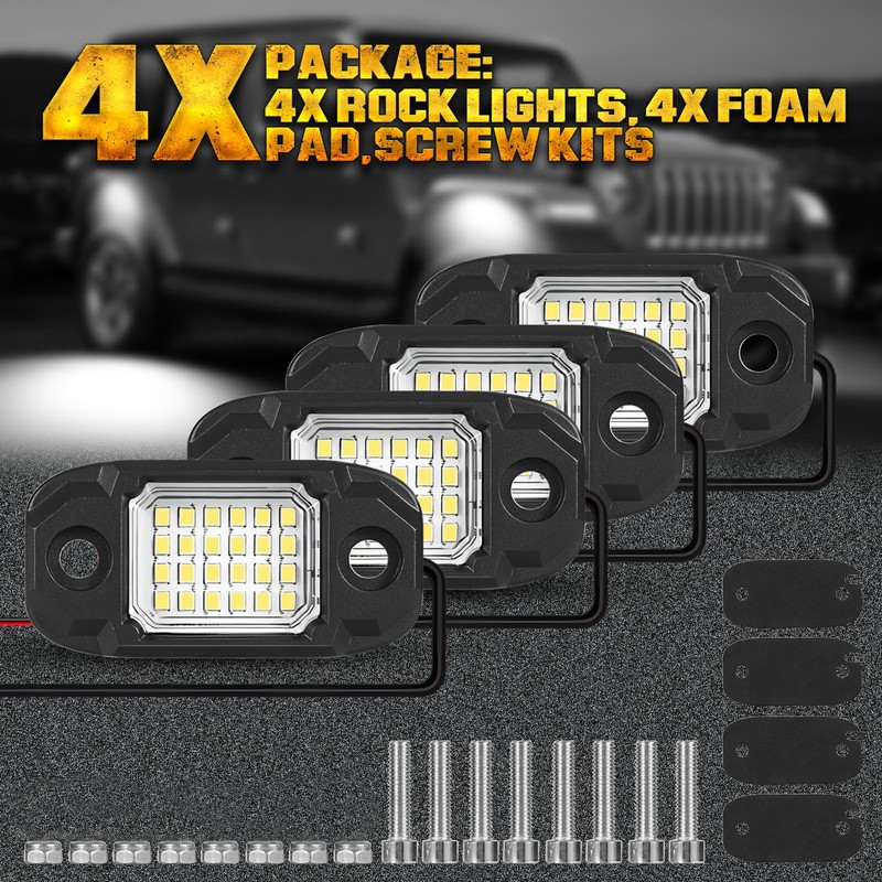 LY8 4 Pods White Rock Lights 24 LEDs Chips Waterproof