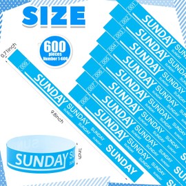 600 Pcs Paper Wristbands Event Wristbands Paper Bracelets Wristbands Numbered Waterproof Party Wristbands for Events Day of The Week Wristbands for Kid Adult Bracelets Party (Sunday, Blue)