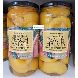 Trader Joe's Yellow Cling Peach Halves in white grape juice from concentrate 25oz 700g (Two Bottles)