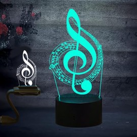 ASEAZ 3D LED Night Light Musical Symbol Pattern 16 Colors Gradient Desk Lamp Smart Touch/Remote Control Illusion Lighting Base Creative Gifts for Music Lover Fans Friends Home Decor