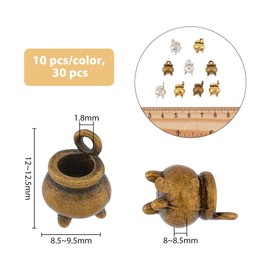 DICOSMETIC 30Pcs 3 Colors Small Cneser Charms Tibetan Style Witch Cauldron Cube Connector Charms Antique Bronze/Silver/Gold Mini Censer Pendants Alloy Charms for Jewelry Making, Hole: 1.8mm