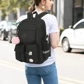 Xunteny College School Backpack for Girls, Women Travel Laptop Backpacks Teens Middle High School Bookbag (Black)