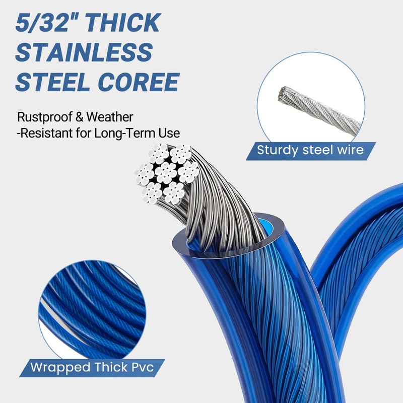 40FT Outdoor Clothesline Wire Rope System, Adjustable Steel Laundry Line