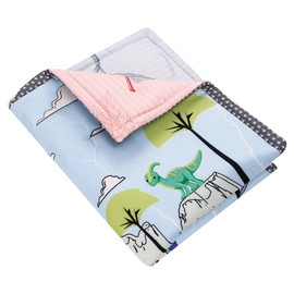 Baby Bees Blue Dinosaur Crib Quilt for Baby Boys and Girls | Microfiber Crib Comforter for Standard Size Crib | Super Soft Reversible Baby Quilted Blanket