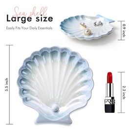AISBUGUR Shell Ring Holder Dish, Shell Jewelry Dish, Seashell Ceramic Ring Holder Jewelry Tray Decorations Cute Dish for Home Decor Bathroom Decor 5.5", Blue