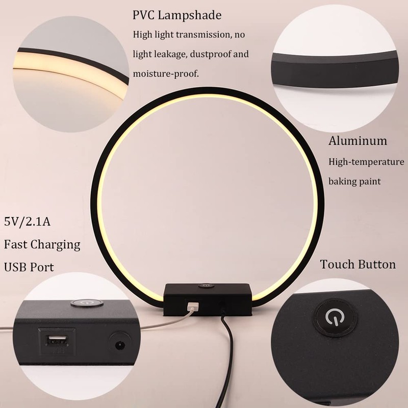 MASIVEL LED Circle Table Lamp Touch Control 3-Way Dimmable Bedside