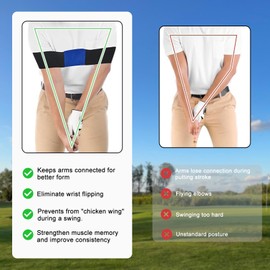 Golf Training Kit with Arm Band & Wrist Strap, Golf Swing Training Aid to Correct Wrist Angle and Develop Muscle Memory for Beginner Golfers