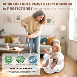 Upgraded Inflatable Baby Seat 3 Months and Up, Inflatable Baby Chair with 3-Point Harness, Blow Up Newborn Chair with Built in Air Pump (Unicorn)