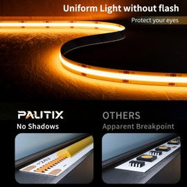 PAUTIX COB LED Strip Light 20ft/6.1m 3087LEDs Warm White 2000K CRI90+ High Lumen,DC24V Flexible LED Tape for Cabinet Home DIY Lighting Projects with 1pcs COB Connector Wire(Power Supply Not Included)