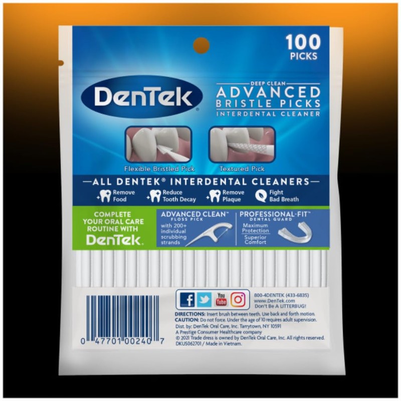 DenTek Deep Clean Bristle Picks,100 Each (Pack of 2) White