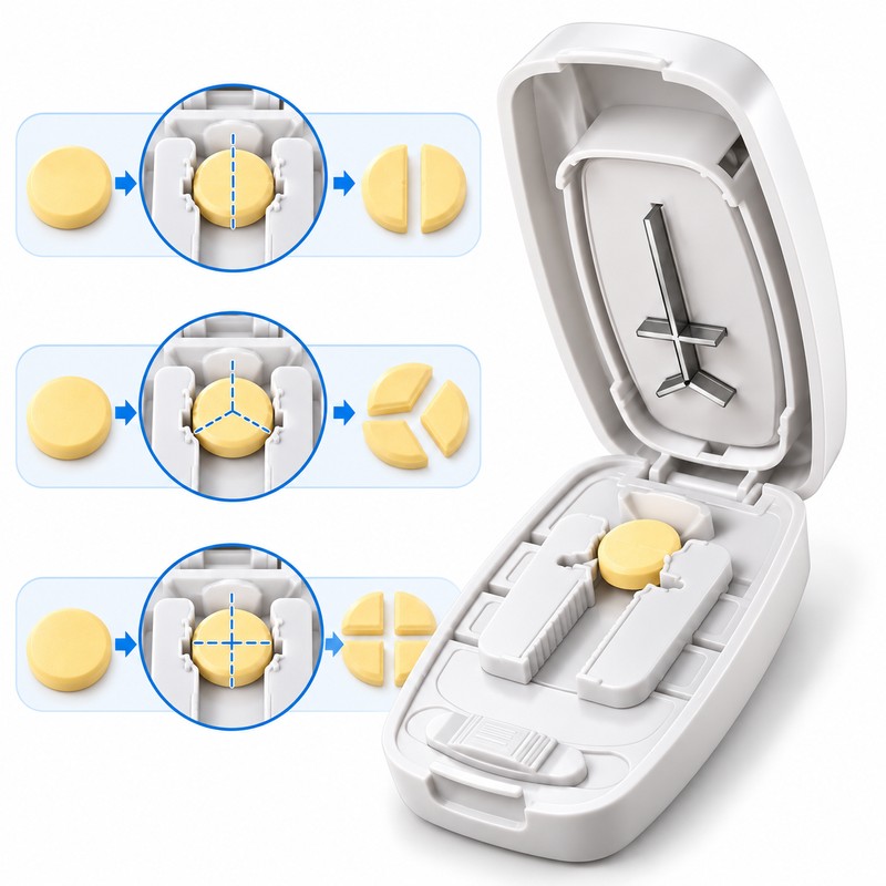 Adjustable Pill Cutter and Tablet Splitter with V-Shaped Holder, Covered
