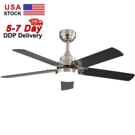USA in Stock 42 Inch Ceiling Fan Decorative Home Indoor Smart Ceiling Fan With Light and Remote ControlColor: Nickel, Emitting Color: 3 CCT, Lamp Power(W): 18