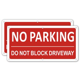 KooMate (2 Pack) Premium Aluminum No Parking Do Not Block Driveway Sign, 12" X 6" Metal No Parking Signs for Driveways, Easy Mounting, Rust Free, No Fade, Weather-resistant (RED)