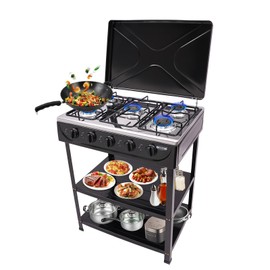 5 Burners Gas Cooktop, Enamel Aluminum Stove Range Top, Portable Cooker Propane Stove, Easy to Clean Natural Gas Burner for Camping, RV, Apartment (Black)