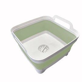 Leemeimei 9L (2.4Gal) Dish Basin Collapsible with Drain Plug , Space Saveing Kitchen Storage Tray Dish Wash Basin, Portable Dish Tub, Foldable Dishpan for Camping ,RV,Green