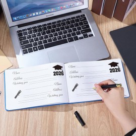 Frienda 2026 Graduation Guest Book Leather Guest Sign in Book with Pen Graduation Party Favors Congratulation Graduates Signature Books(Congrats Grad,Blue, Gold)